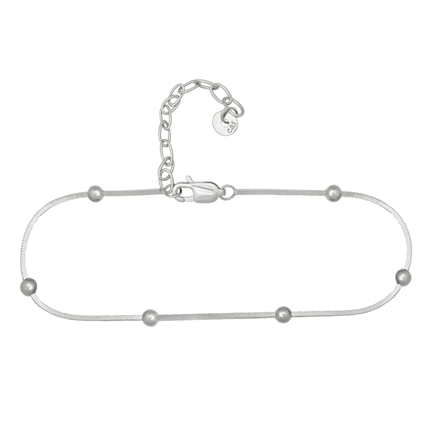 cai Fußkette 4-kant Schlangenkette 925/- Sterling Silber rhodiniert 25,0cm ohne