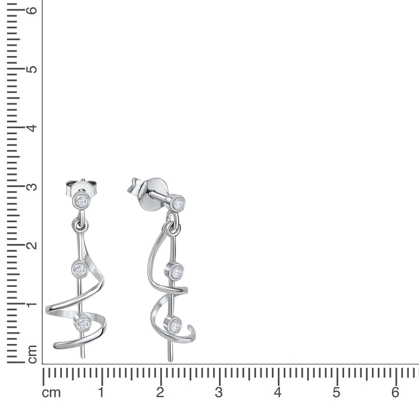 Ohrstecker beweglich Silber 925 925/- Sterling Silber rhodiniert 2,5cm Zirkonia