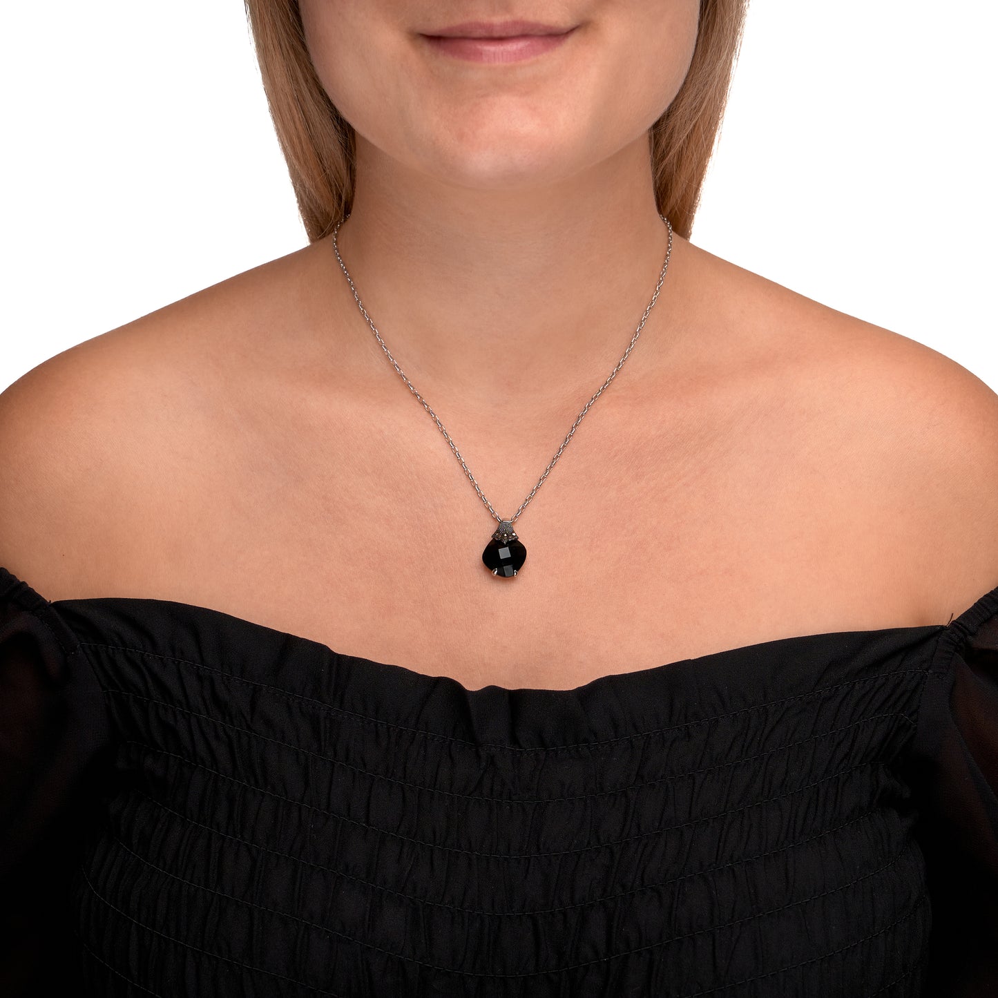 Anhänger mit Kette Ankerkette 925/- Sterling Silber rhodiniert 45cm Markasit