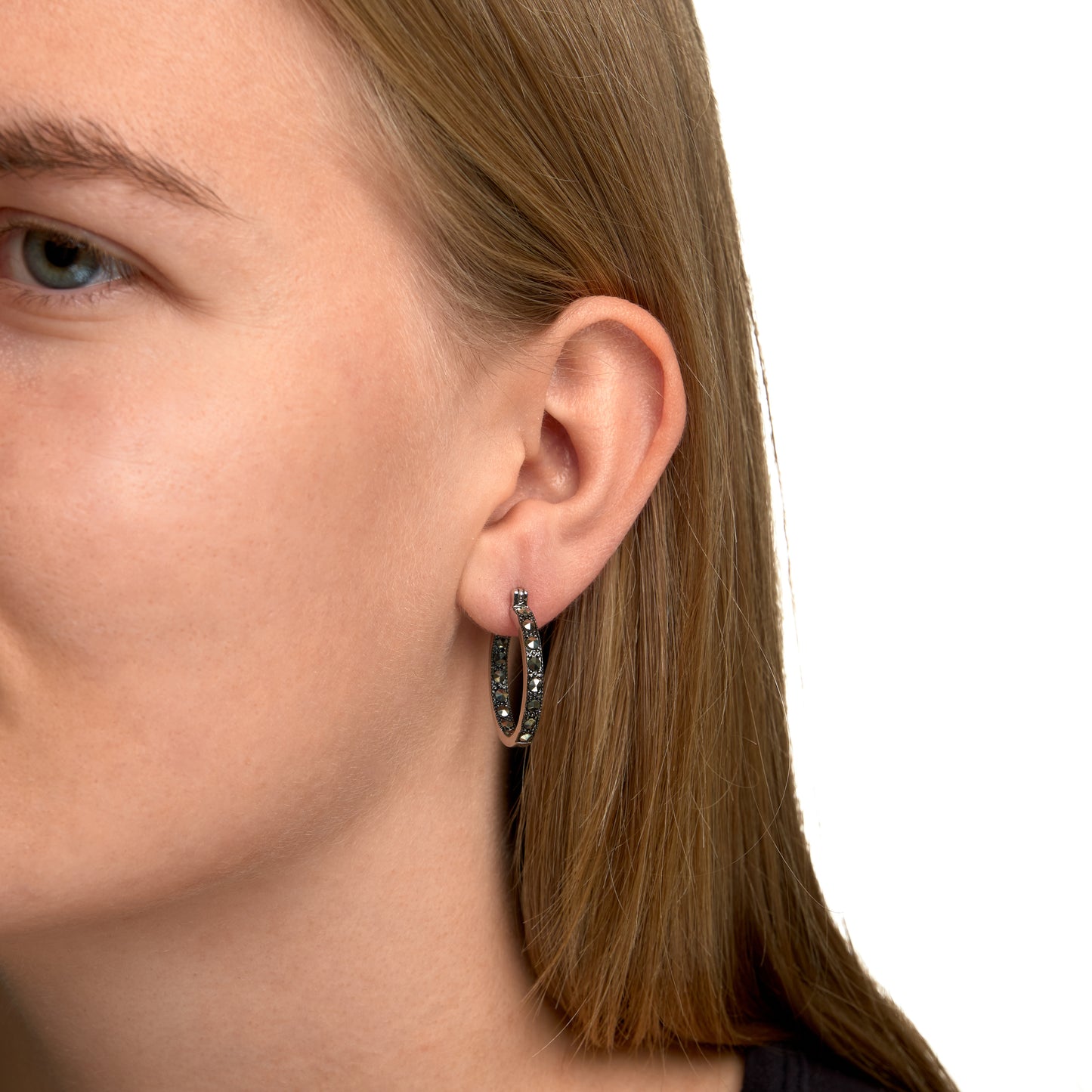 Ohrringe 925/- Sterling Silber rhodiniert 2,3cm Markasit