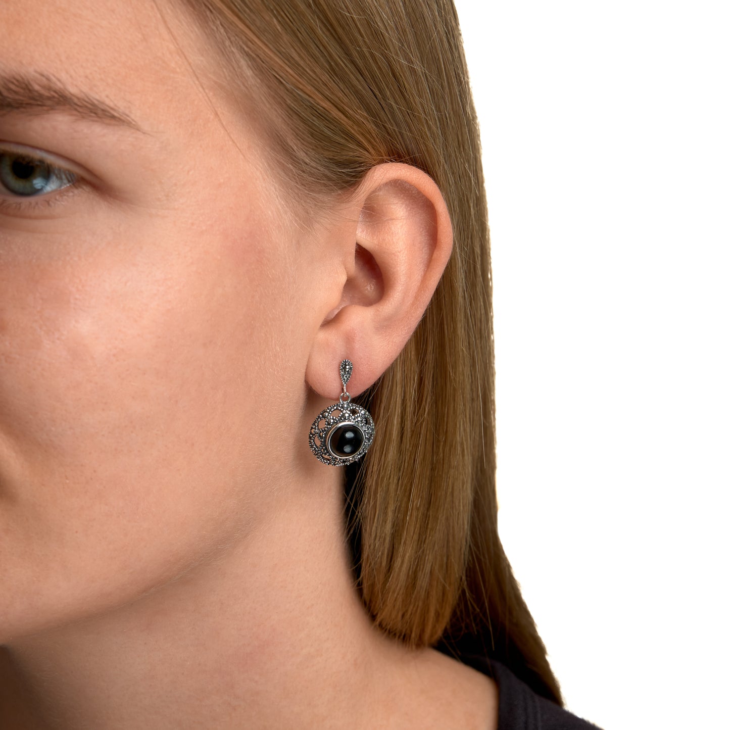 Ohrringe 925/- Sterling Silber rhodiniert 2,6cm Achat