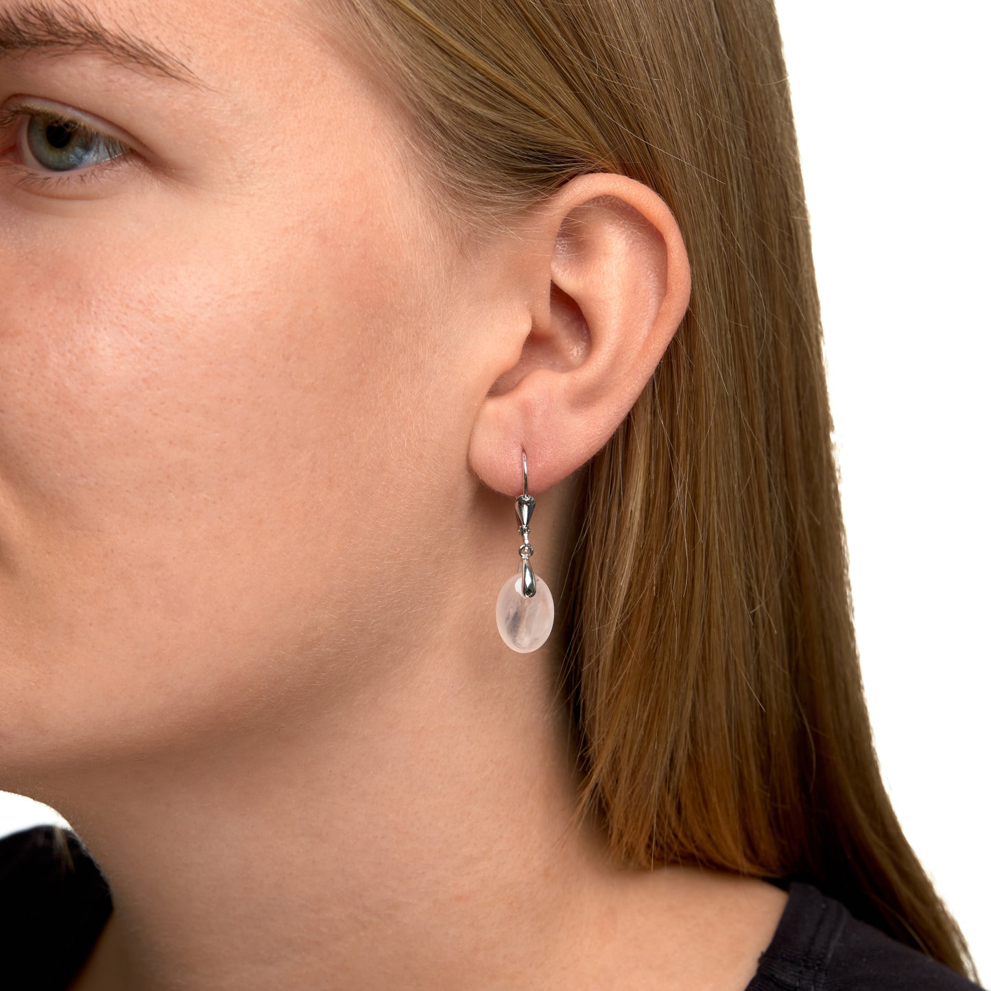 Ohrringe 925/- Sterling Silber rhodiniert 3,4cm Rosenquarz