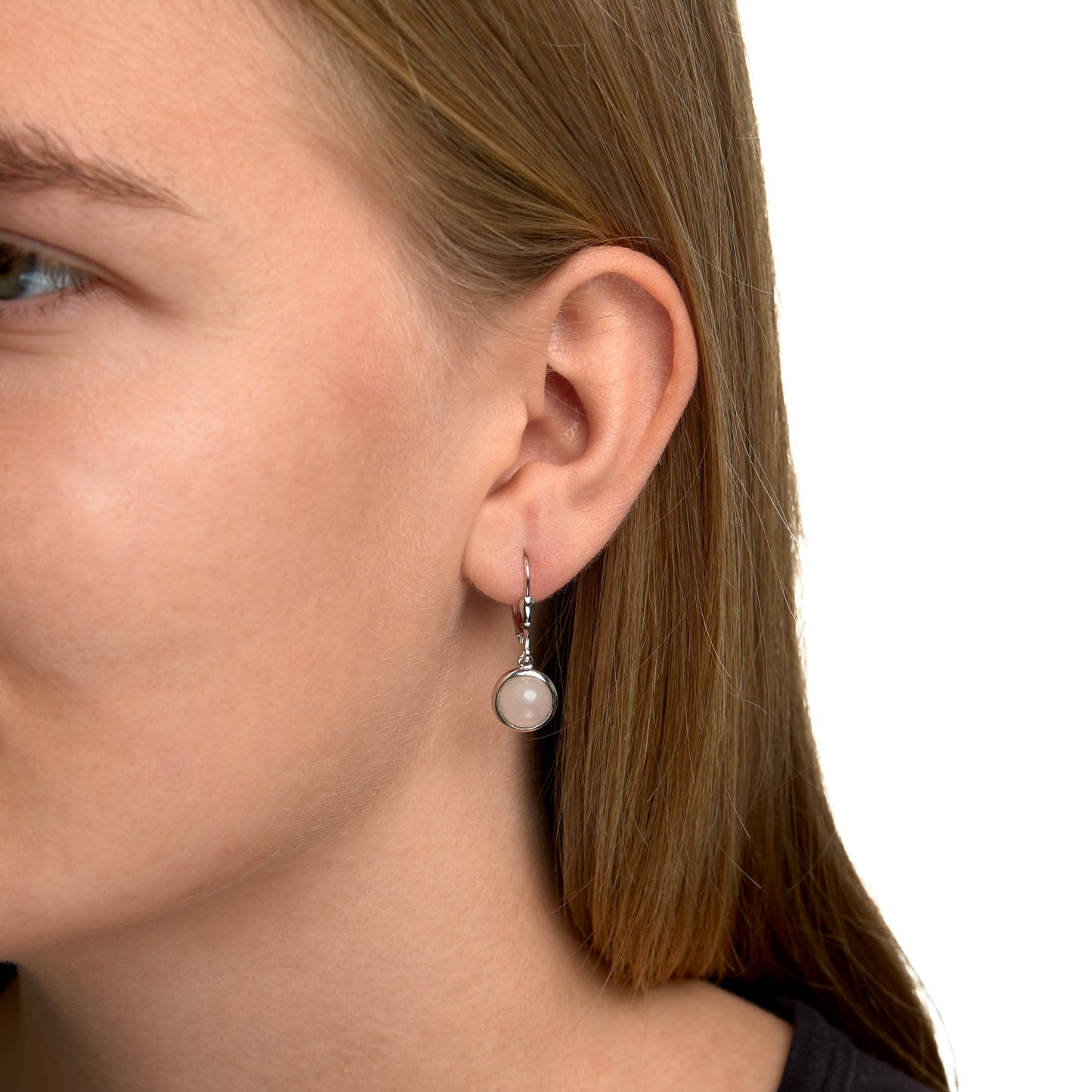 Ohrringe 925/- Sterling Silber rhodiniert 2,7cm Rosenquarz