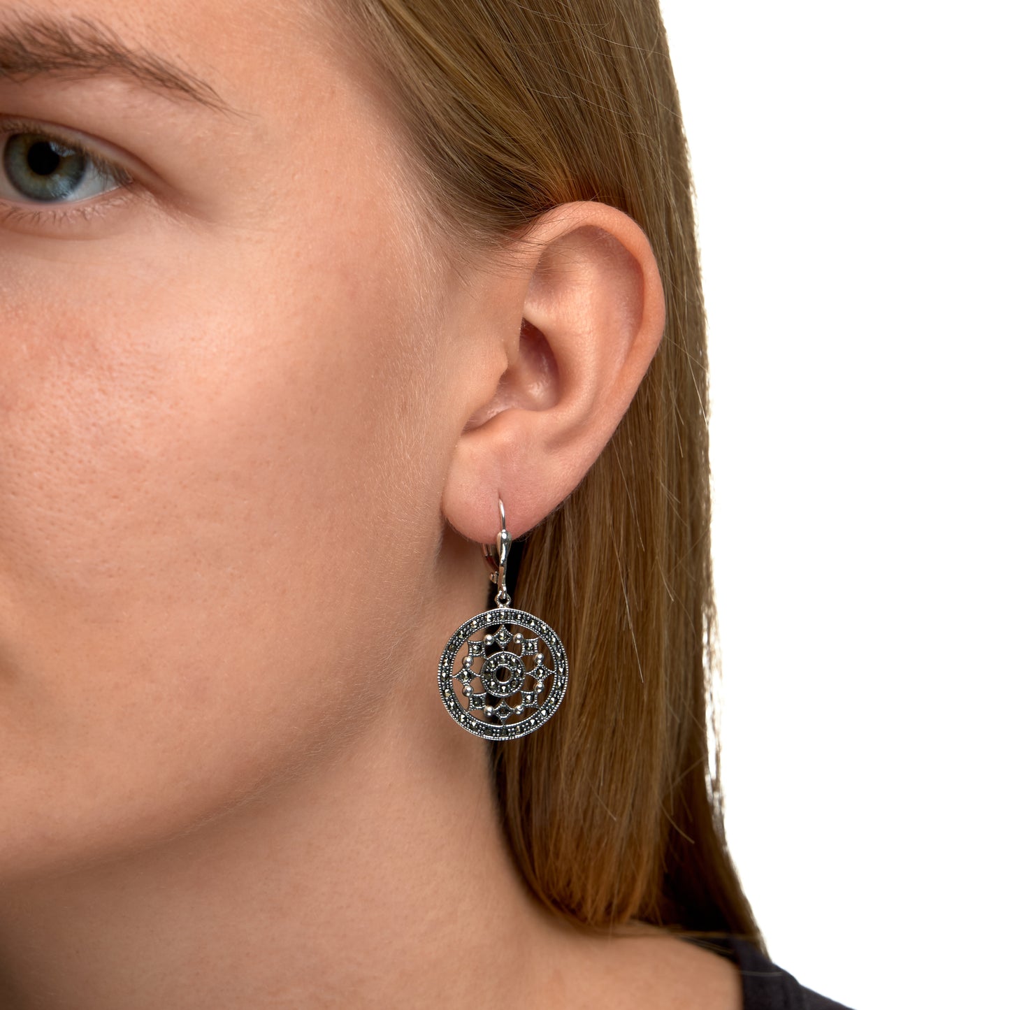 Ohrringe 925/- Sterling Silber oxydiert 3,8cm Markasit