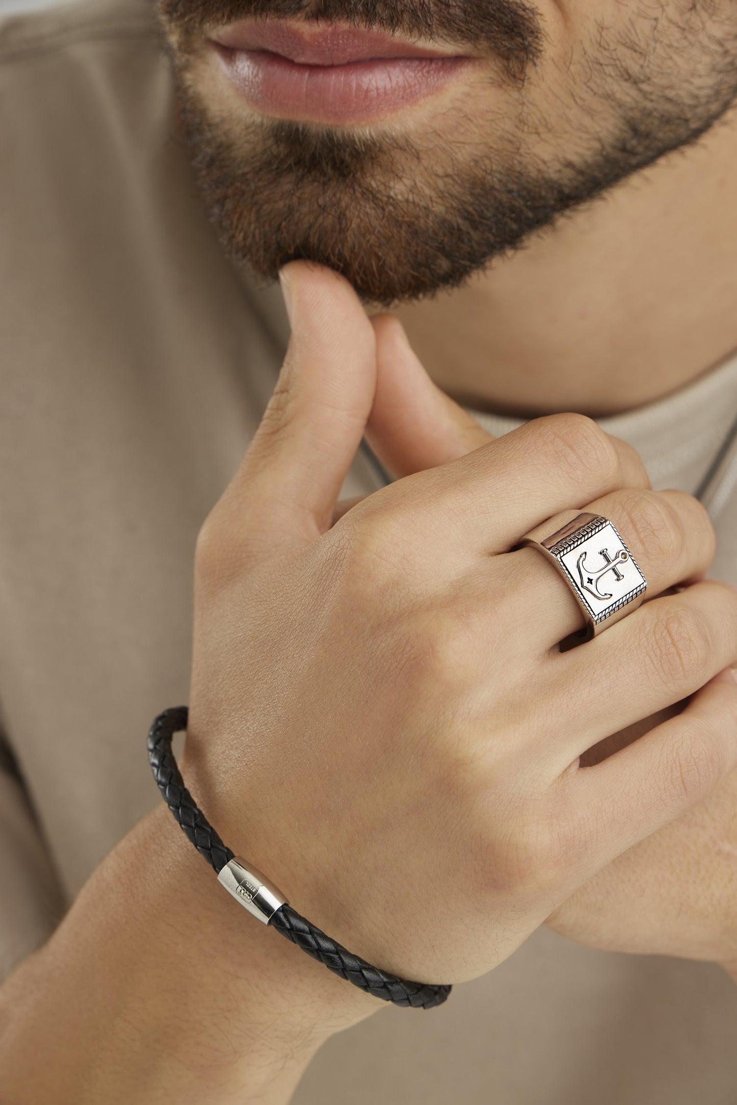 cai Armband Lederband Edelstahl 23cm ohne Stein