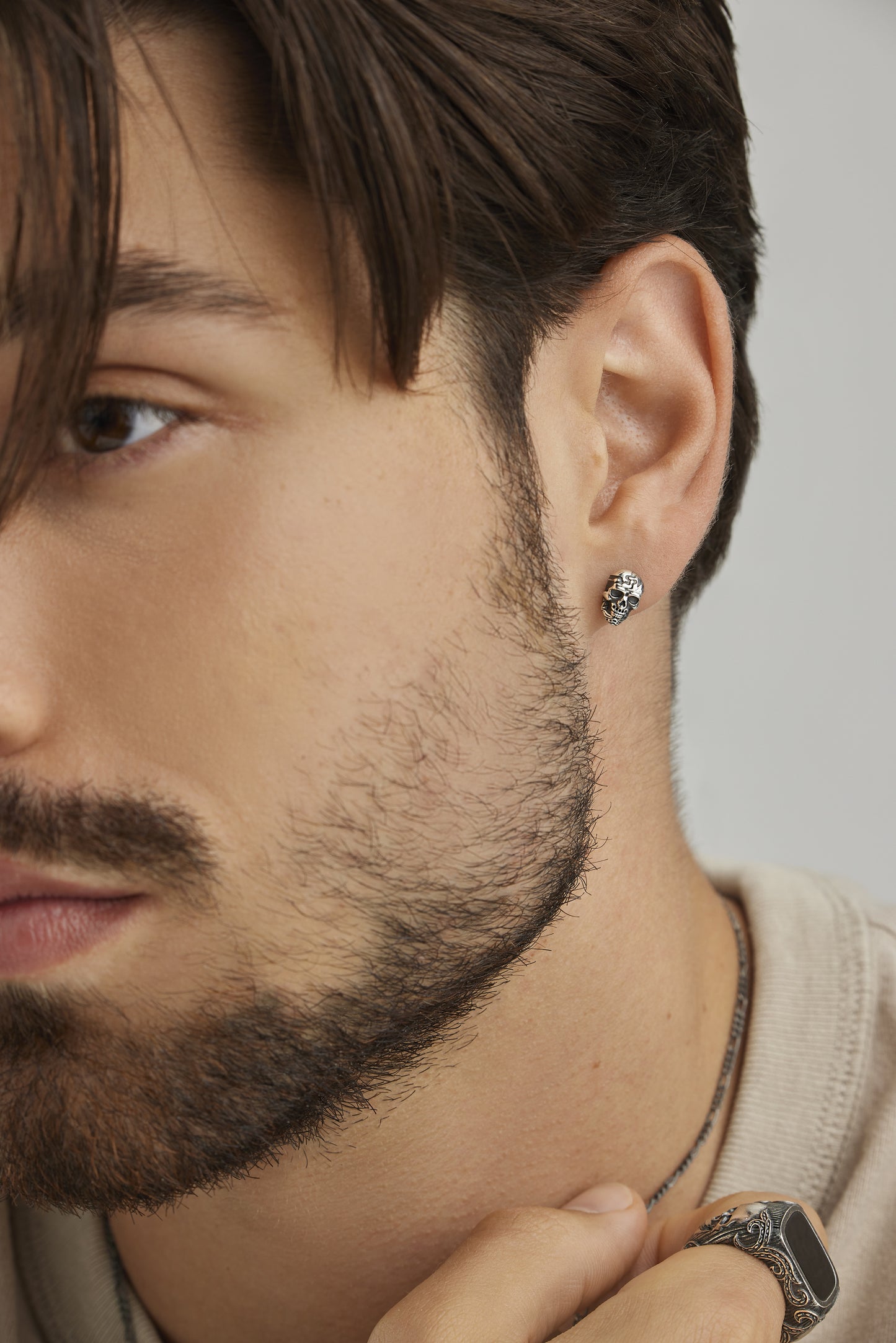 cai Einzel-Ohrstecker 925/- Sterling Silber oxidiert 1,0cm ohne Stein