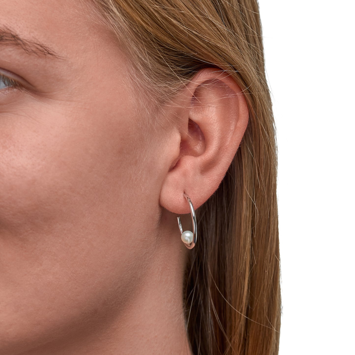 Creolen 925/- Sterling Silber rhodiniert 2,2cm Süßwasserzuchtperle