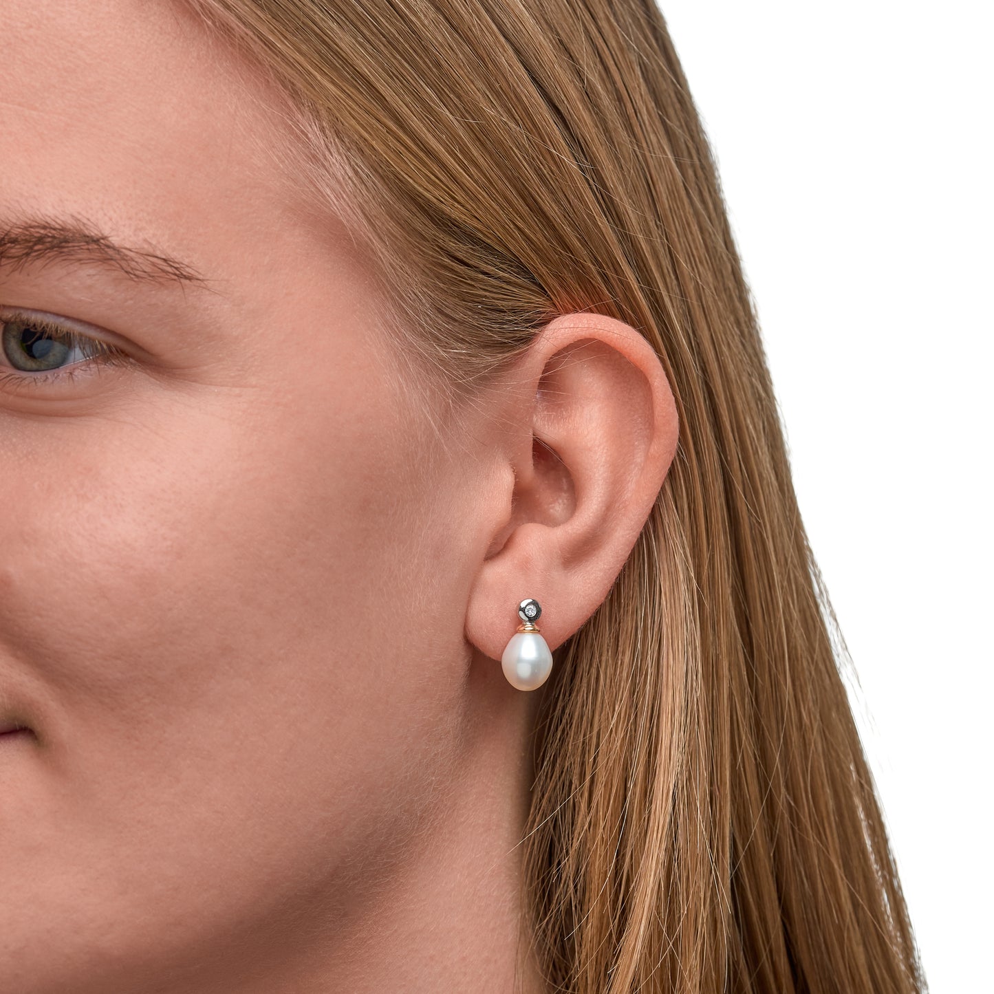 Ohrringe 925/- Sterling Silber vergoldet (teil) 1,5cm Süßwasserzuchtperle