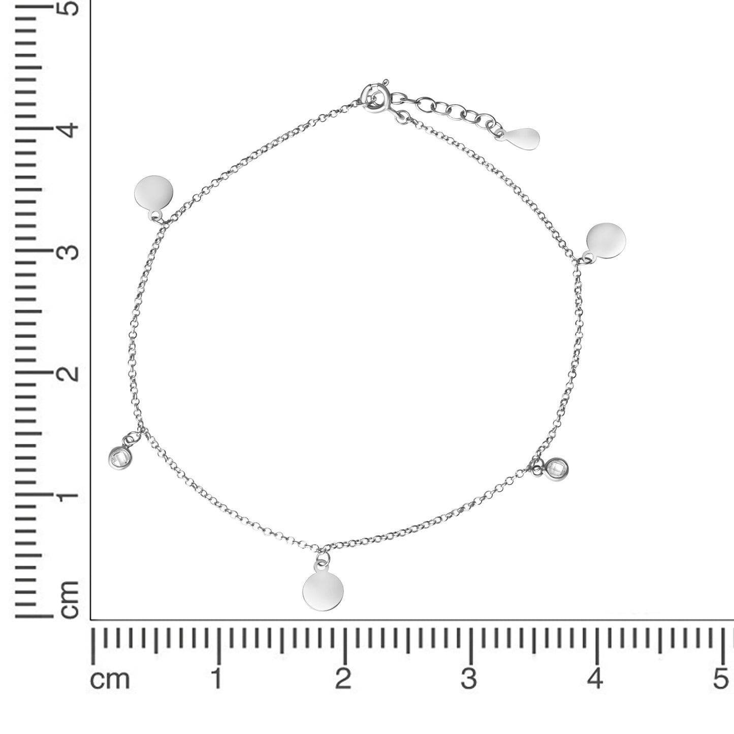 Fußkette Erbskette 925/- Sterling Silber rhodiniert 25,0cm Zirkonia