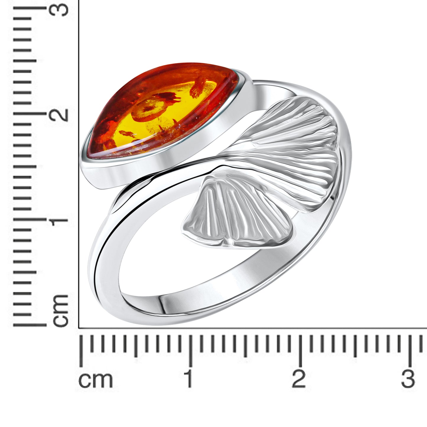 Ring 925/- Sterling Silber rhodiniert Bernstein