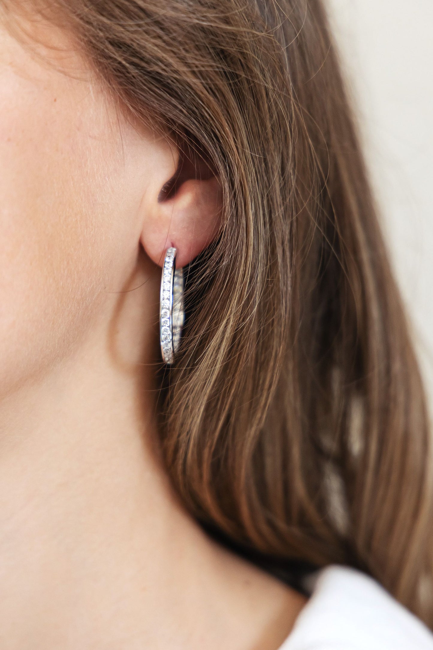 Ohrring 925/- Sterling Silber rhodiniert 3,2cm Zirkonia