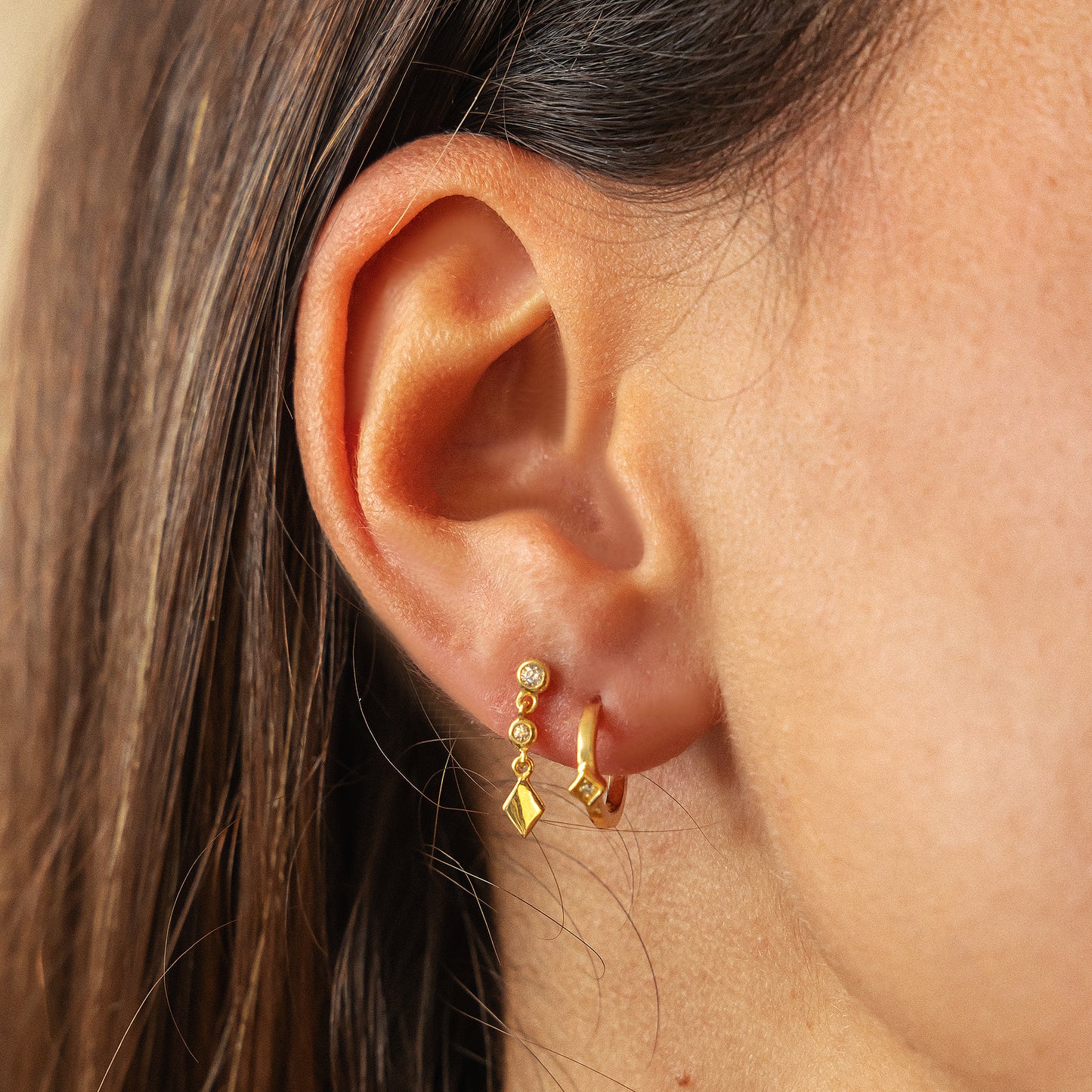 cai Creole 925 Sterling Silber vergoldet Raute Zirkonia 925/- Sterling Silber vergoldet 1,0cm Zirkonia