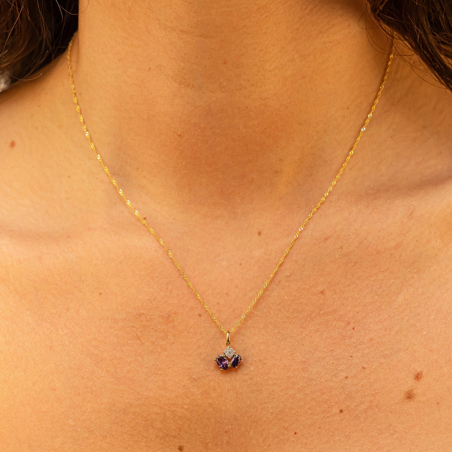 Halskette Singapurkette 375/- Gold rhodiniert 43cm Amethyst