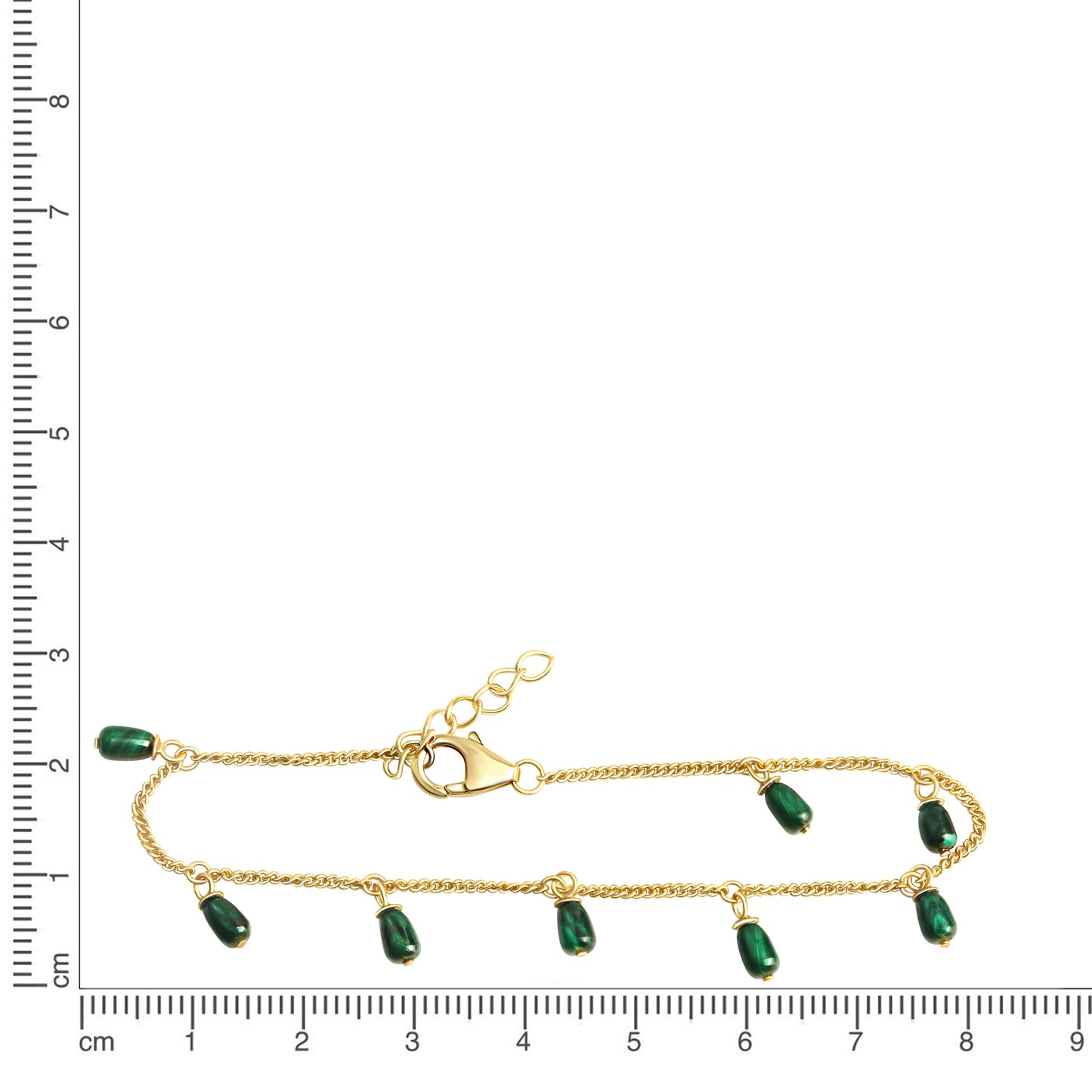 Armband Ankerkette 925/- Sterling Silber vergoldet 19cm Malachit