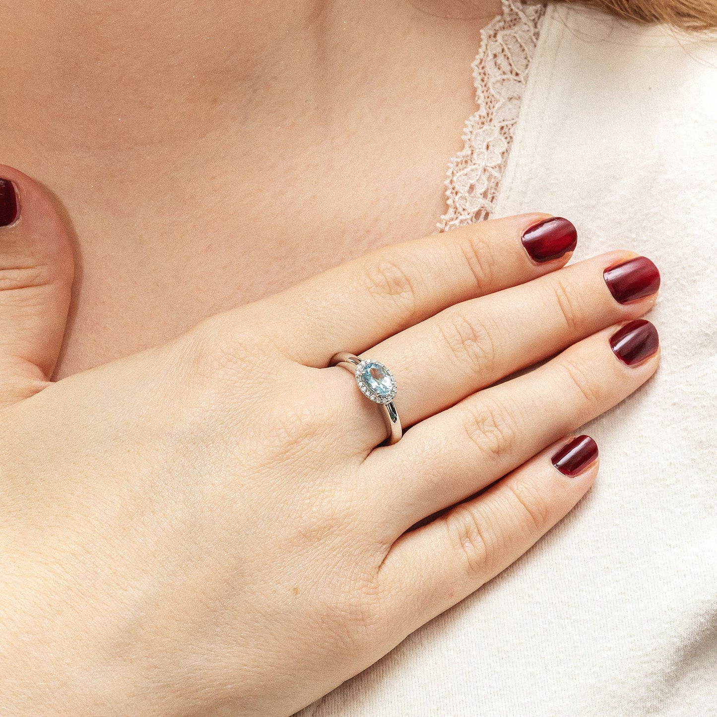 Ring 585/- Gold rhodiniert Aquamarine 0,09ct.