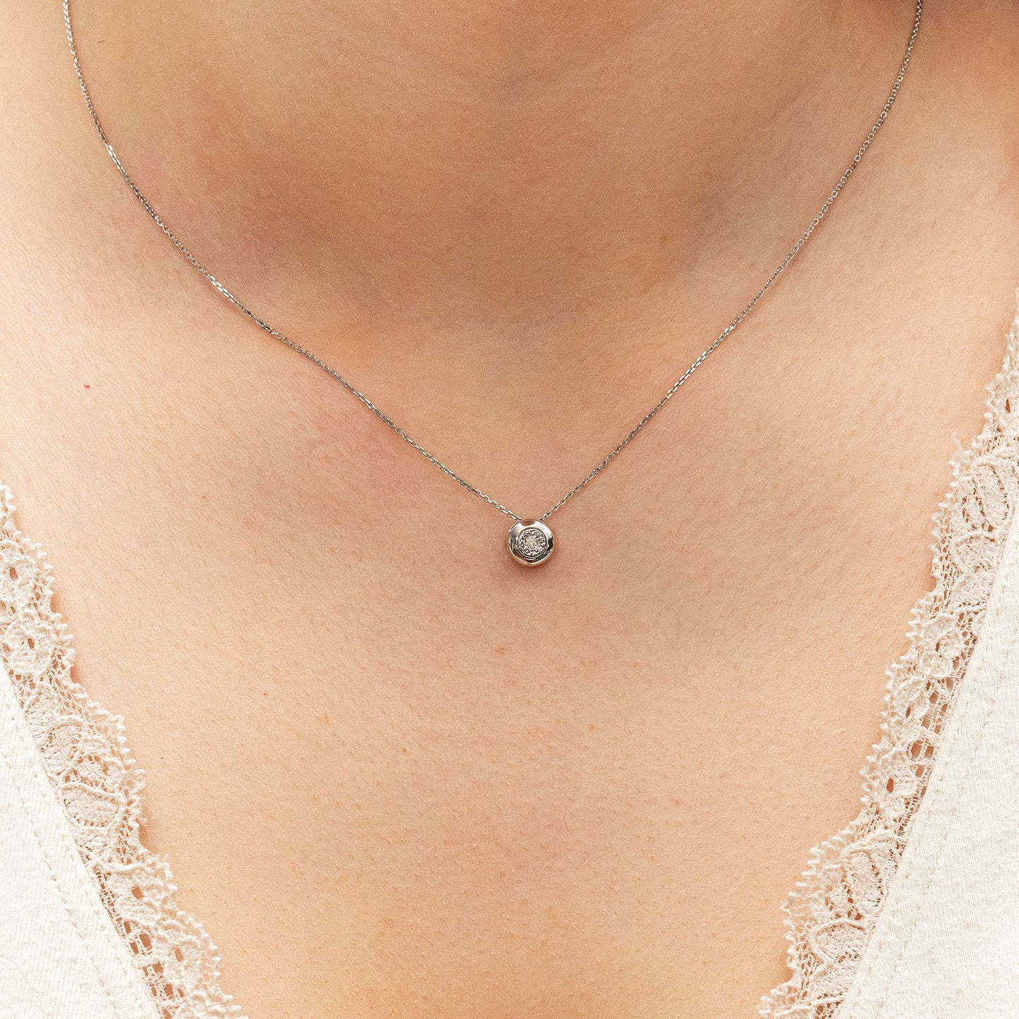 Halskette Ankerkette 375/- Gold rhodiniert 45,0cm Brillant 0,02ct.