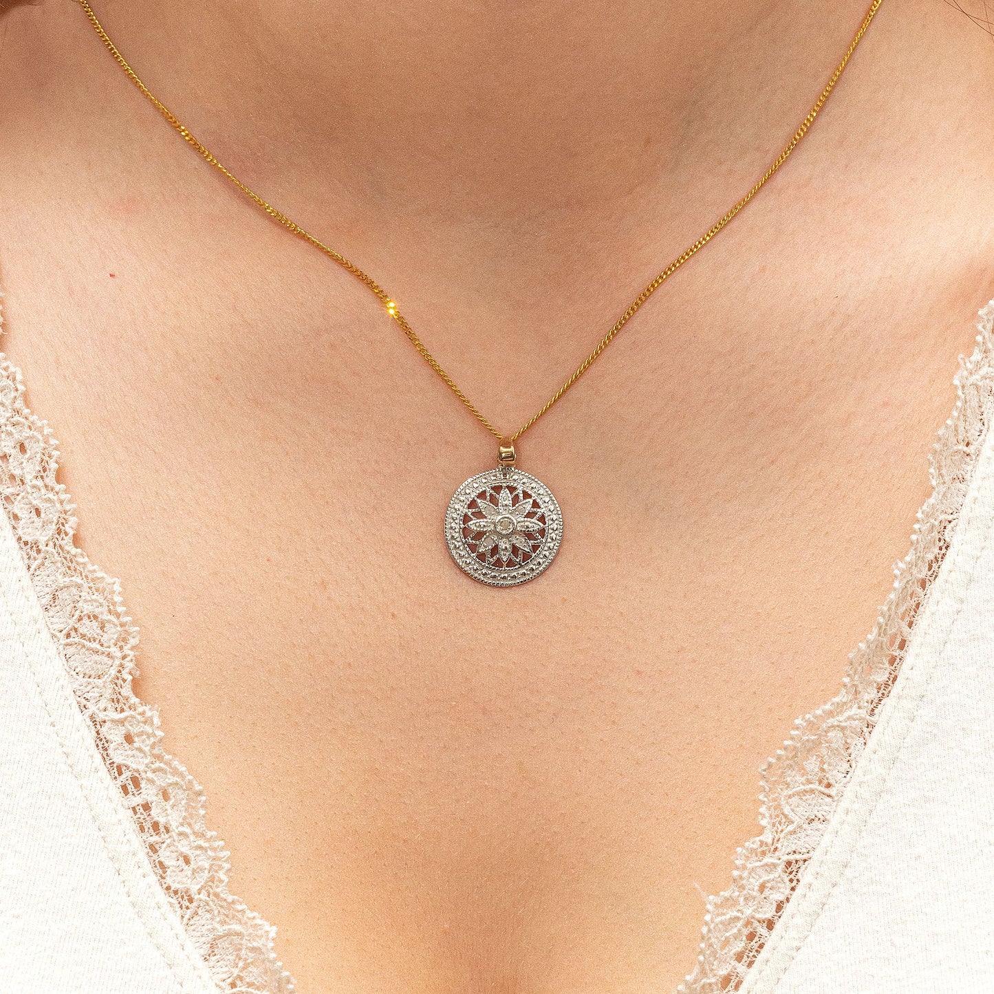 Halskette Flachpanzerkette 925/- Sterling Silber rhodiniert (teil) 45cm Diamant 0,05ct.