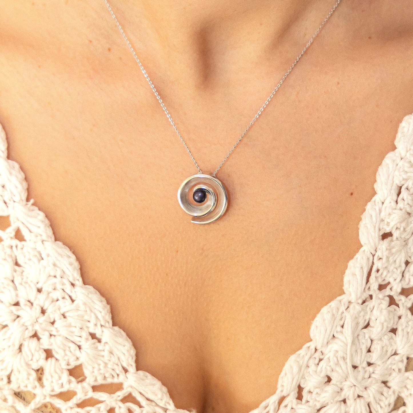 Halskette Ankerkette 925/- Sterling Silber rhodiniert 45cm Perle