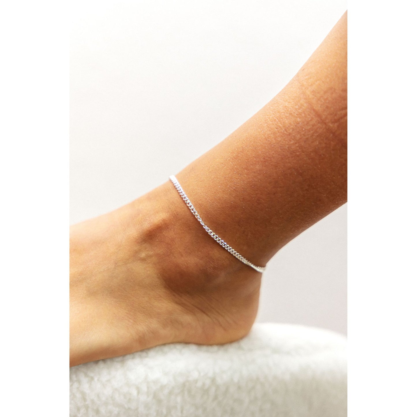 Fußkette Flachpanzerkette 925/- Sterling Silber 26,0cm ohne