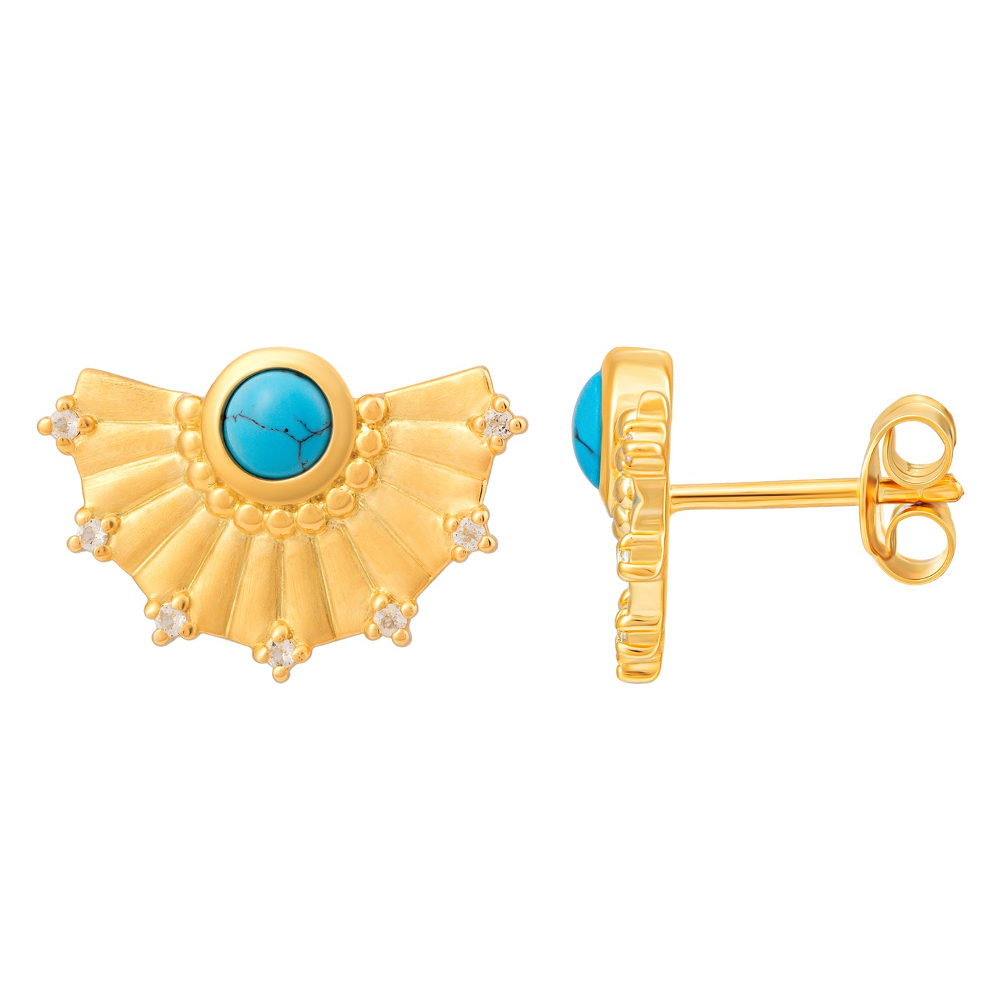 cai Ohrstecker 925 Silber vergoldet Fächer, Türkis & Weißtopas 925/- Sterling Silber vergoldet 1,5cm Opal