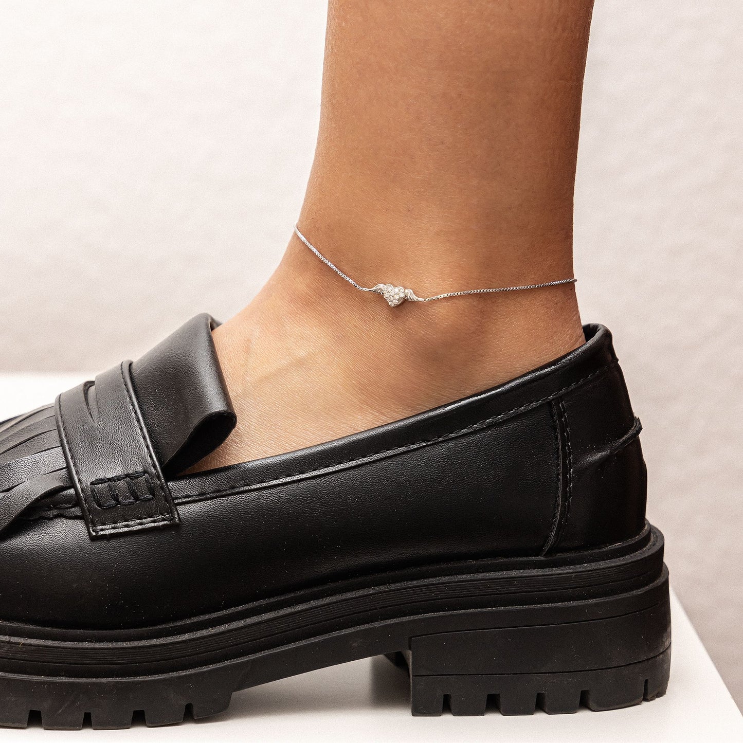 Fußkette Venezianerkette 925/- Sterling Silber rhodiniert 25,0cm Zirkonia