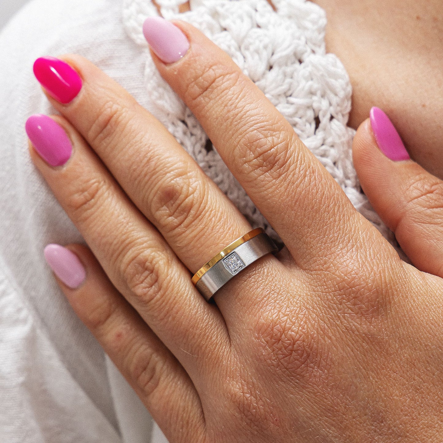 Ring Edelstahl vergoldet (teil) Zirkonia