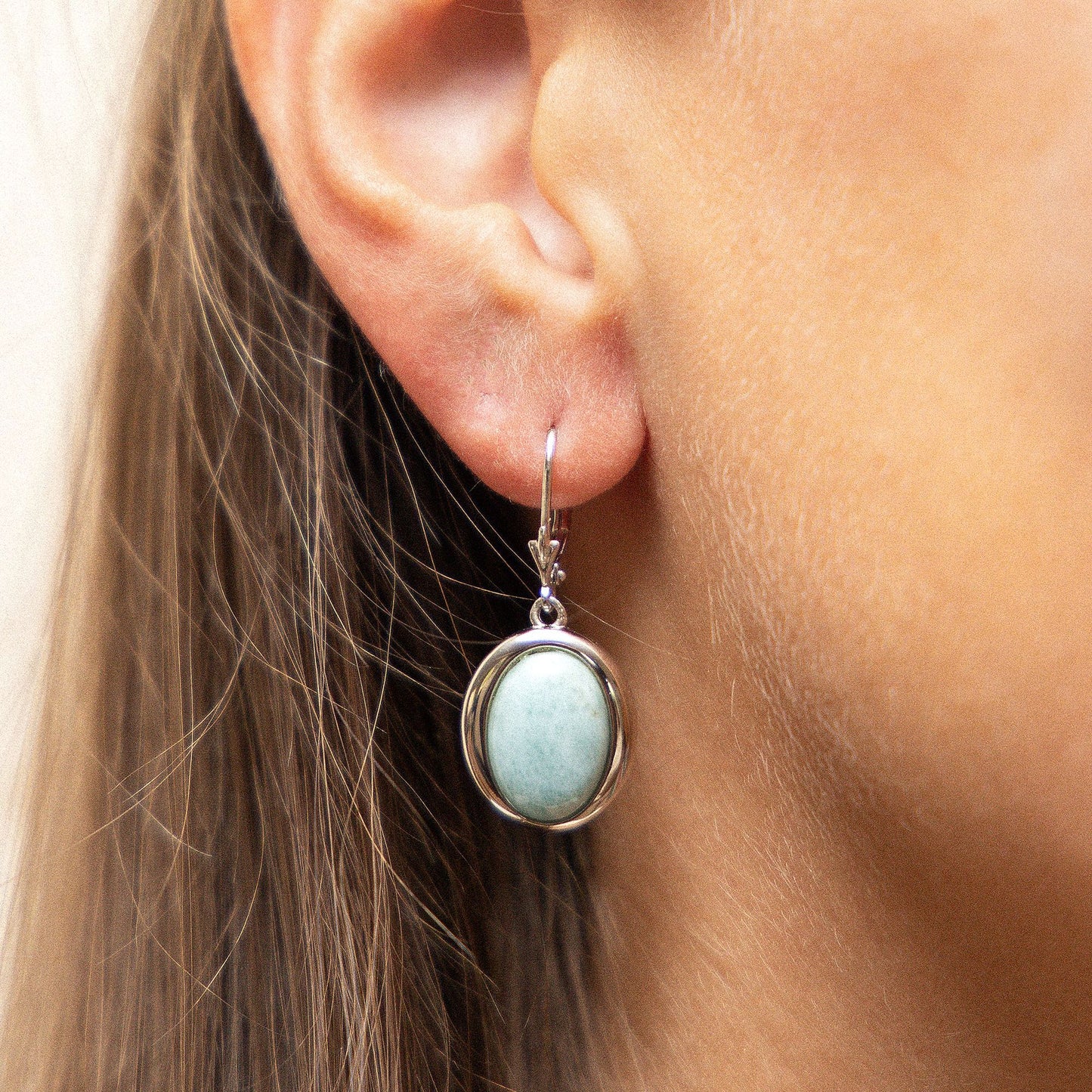 Ohrringe 925/- Sterling Silber rhodiniert 3,4cm Larimar