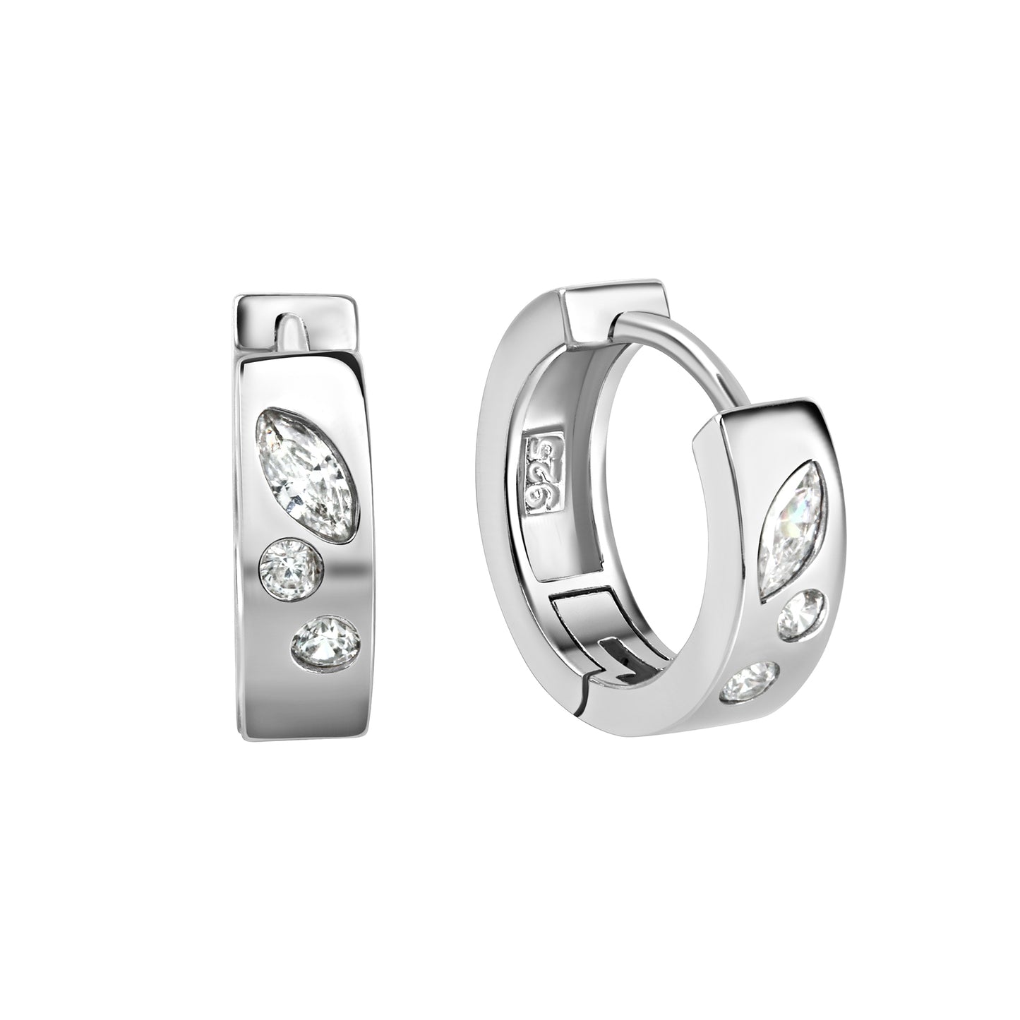 Creolen 925/- Sterling Silber Rhodiniert 1,6cm Zirkonia