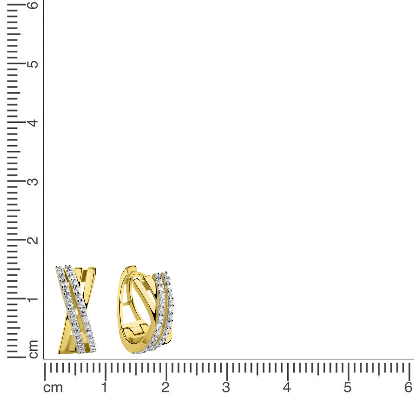 Creolen 375/- Gold rhodiniert (teil) 1,5cm Zirkonia