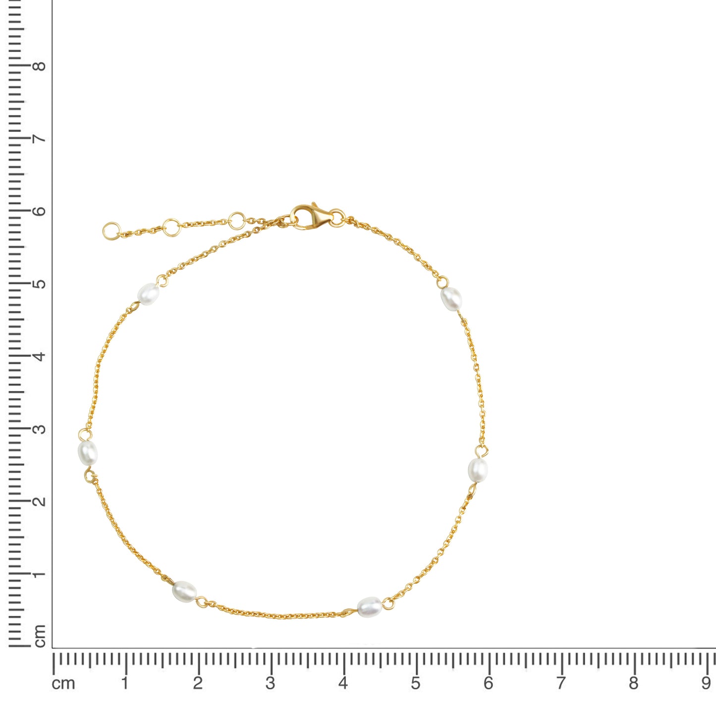 Fusskette Ankerkette 925/- Sterling Silber vergoldet 27,0cm Süßwasserzuchtperle