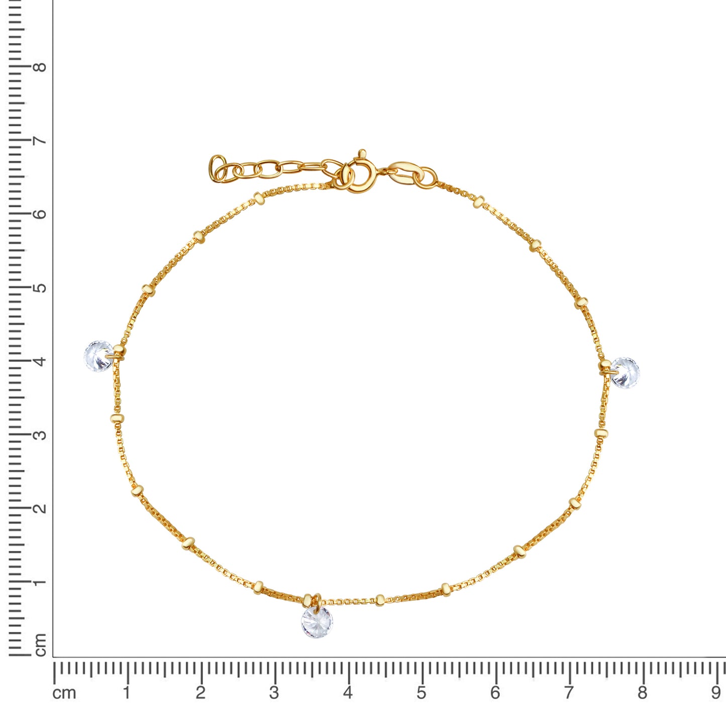 Fusskette Venezianerkette 925/- Sterling Silber vergoldet 25,0cm Zirkonia