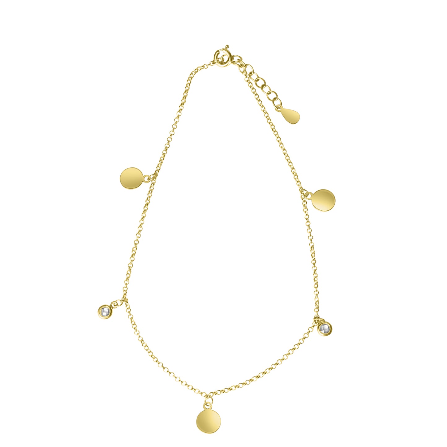 Fusskette Erbskette 925/- Sterling Silber vergoldet 25,0cm Zirkonia