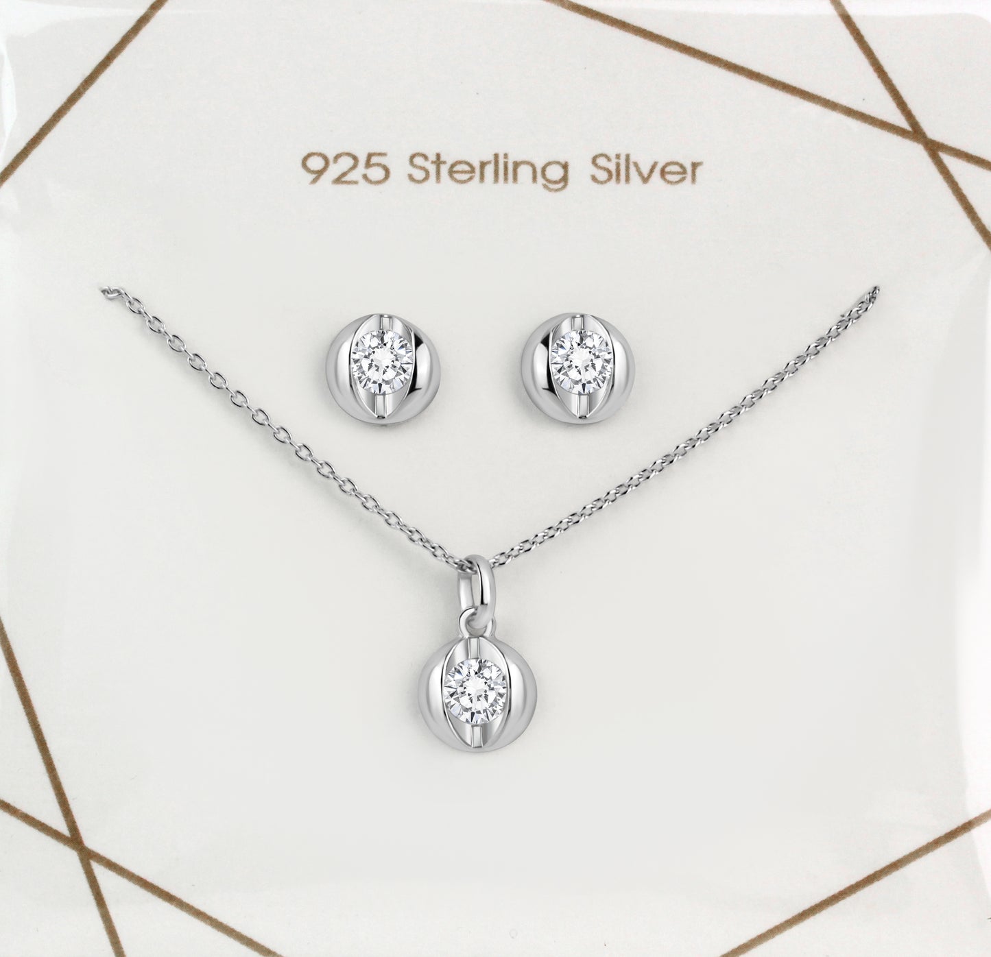 Set Anhänger/Kette und Ohrstecker 925/- Sterling Silber Rhodiniert 45,0cm Zirkonia