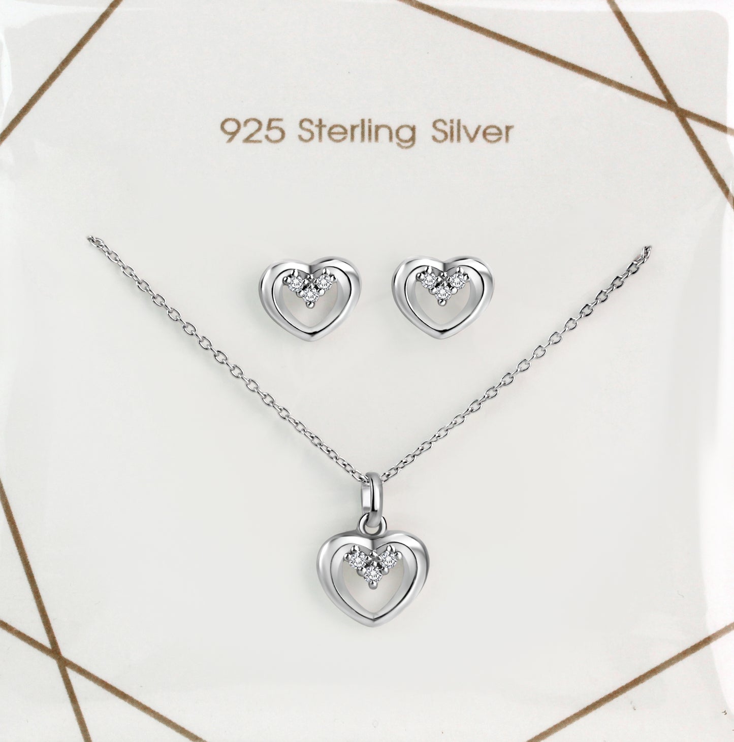 Set Anhänger/Kette und Ohrstecker 925/- Sterling Silber Rhodiniert 45,0cm Zirkonia