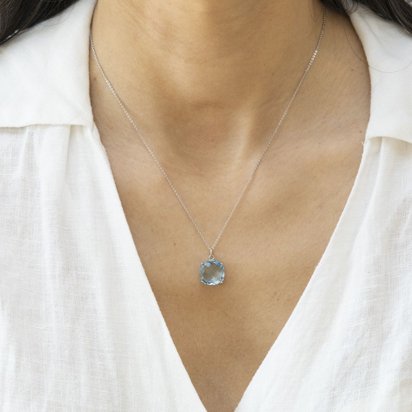 Halskette Ankerkette 925/- Sterling Silber rhodiniert 45,0cm Blautopas beh.