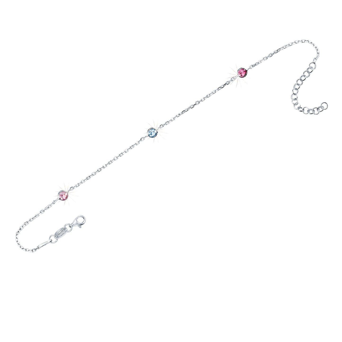 Armband Ankerkette 925/- Sterling Silber rhodiniert 18,0cm Zirkonia