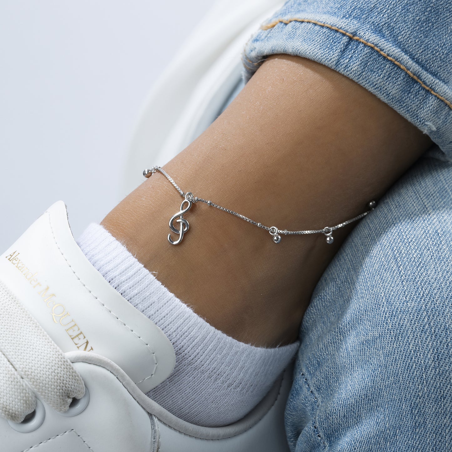 Fußkette Venezianerkette 925/- Sterling Silber rhodiniert 25,0cm ohne