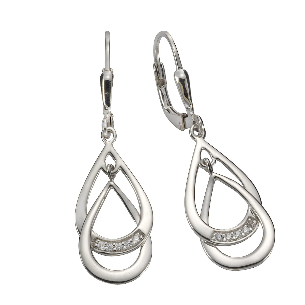Ohrhänger 925/- Sterling Silber rhodiniert 3,8cm Zirkonia