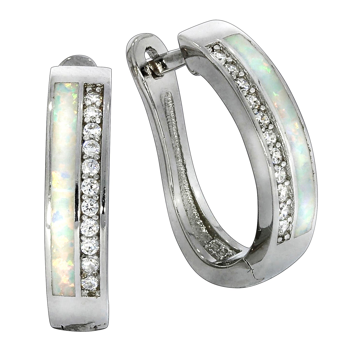 Creolen 925/- Sterling Silber rhodiniert 1,9cm synth. Opal