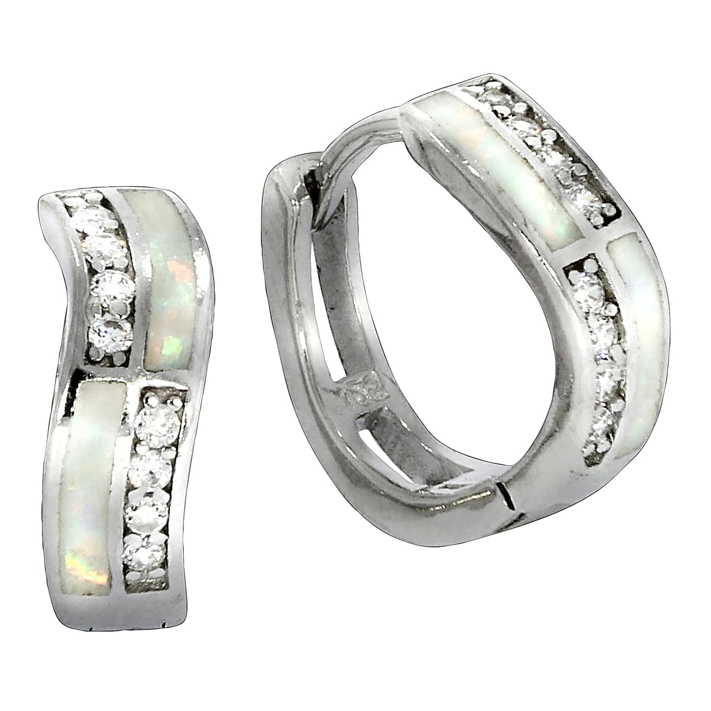 Creolen 925/- Sterling Silber rhodiniert 1,3cm synth. Opal