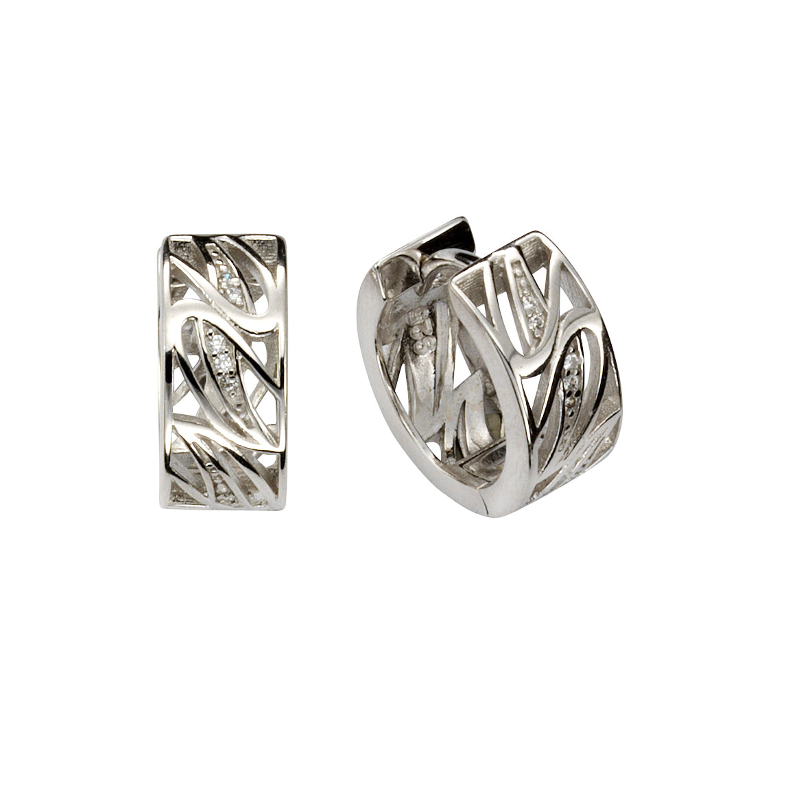 Klappcreolen 925/- Sterling Silber rhodiniert 1,6cm Zirkonia