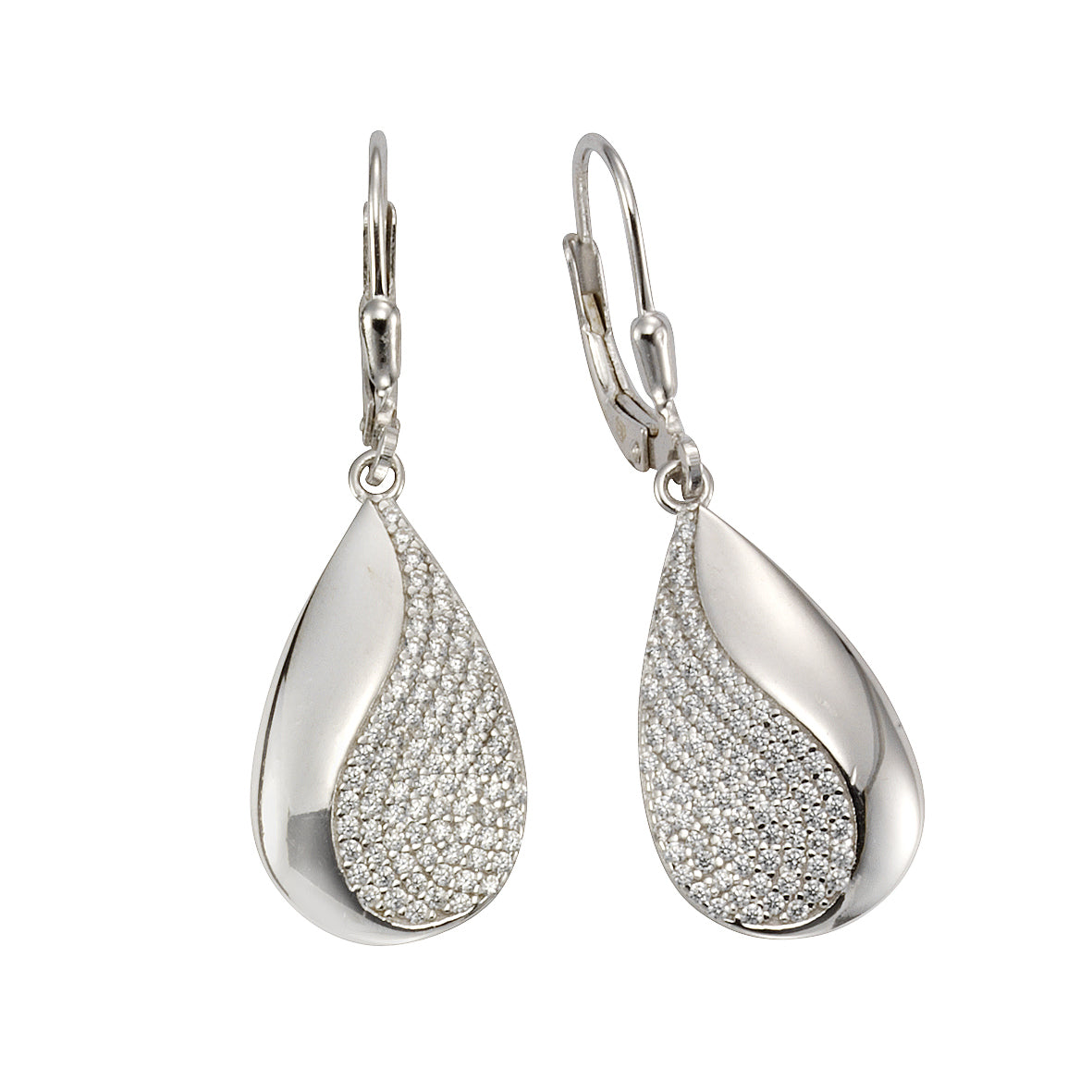 Ohrhänger 925/- Sterling Silber rhodiniert 3,8cm Zirkonia