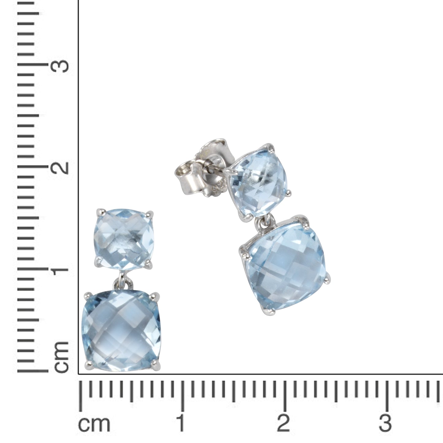 Ohrstecker 925/- Sterling Silber rhodiniert 1,6cm Blautopas beh.