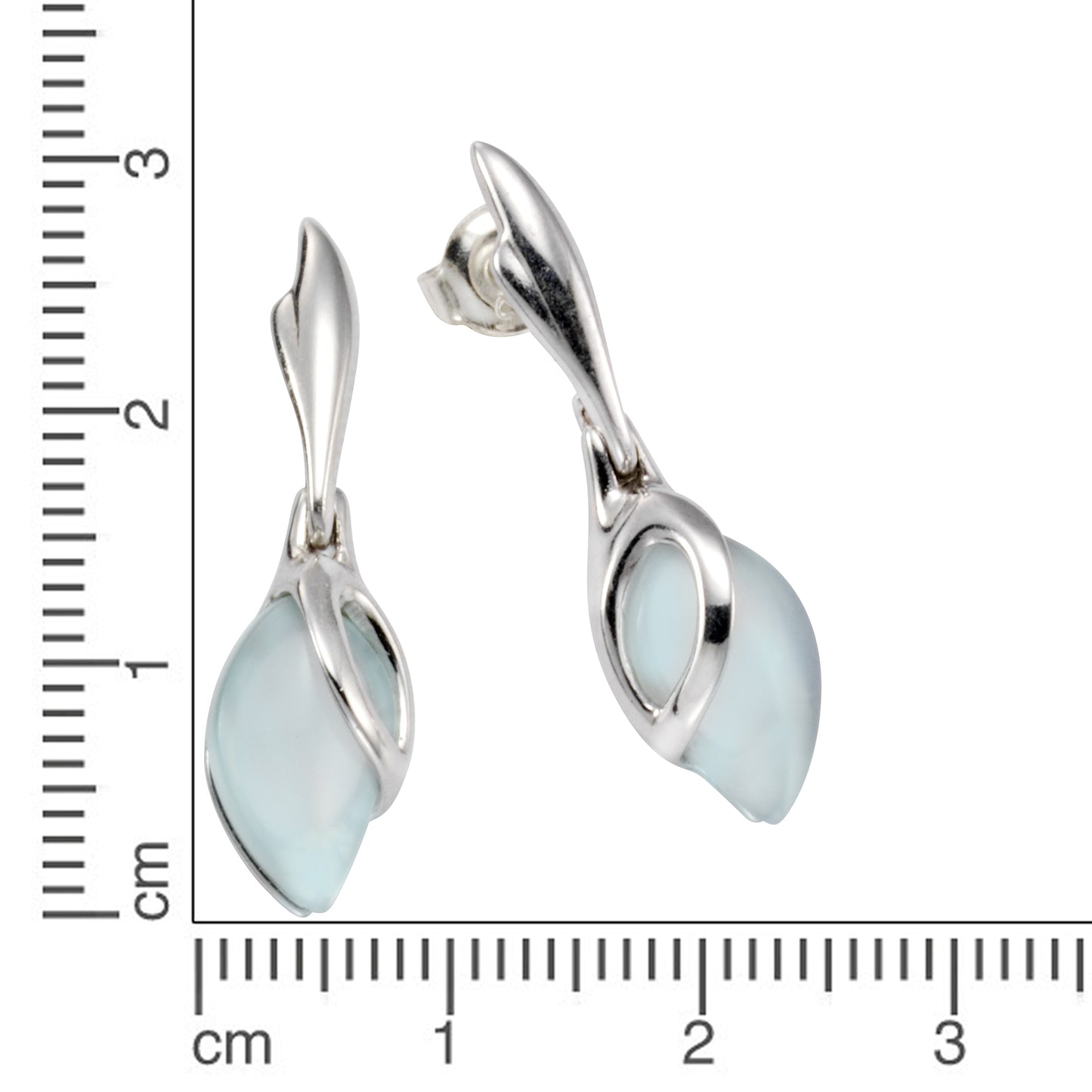 Ohrstecker 925/- Sterling Silber rhodiniert 2,7cm Aqua-Achat