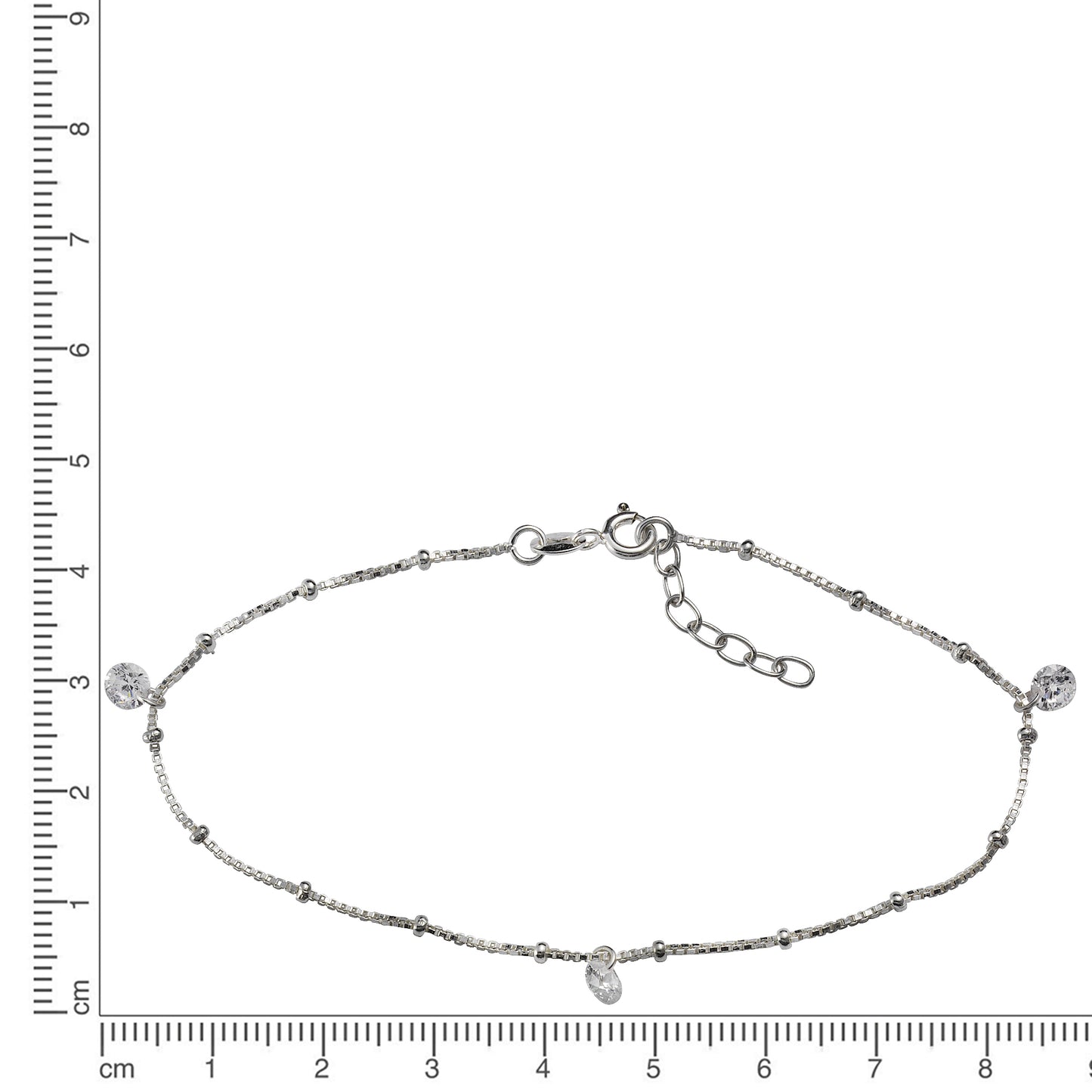 Fußkette 925/- Sterling Silber rhodiniert 25,0cm Zirkonia