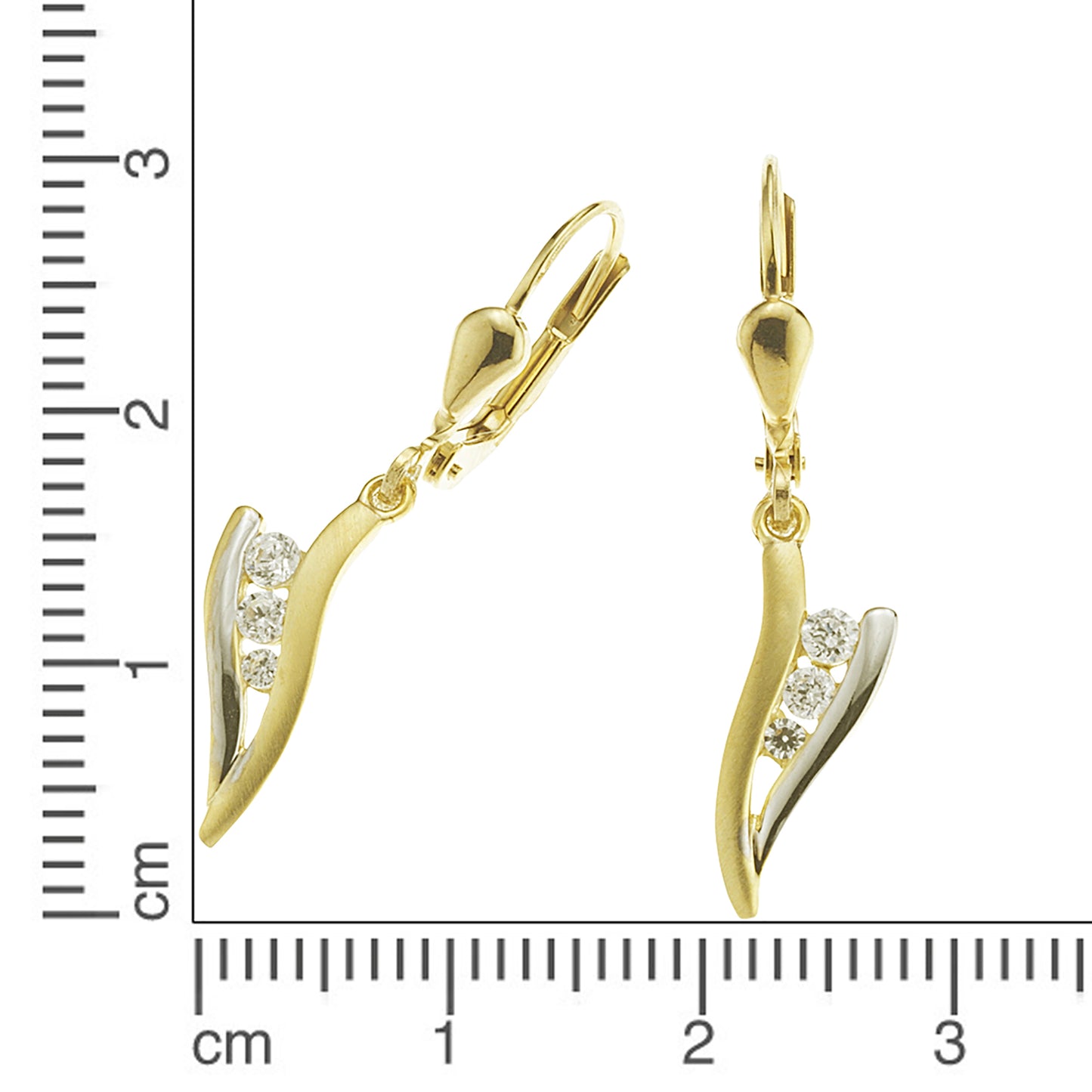 Ohrhänger 333/- Gold rhodiniert (teil) 3,0cm Zirkonia