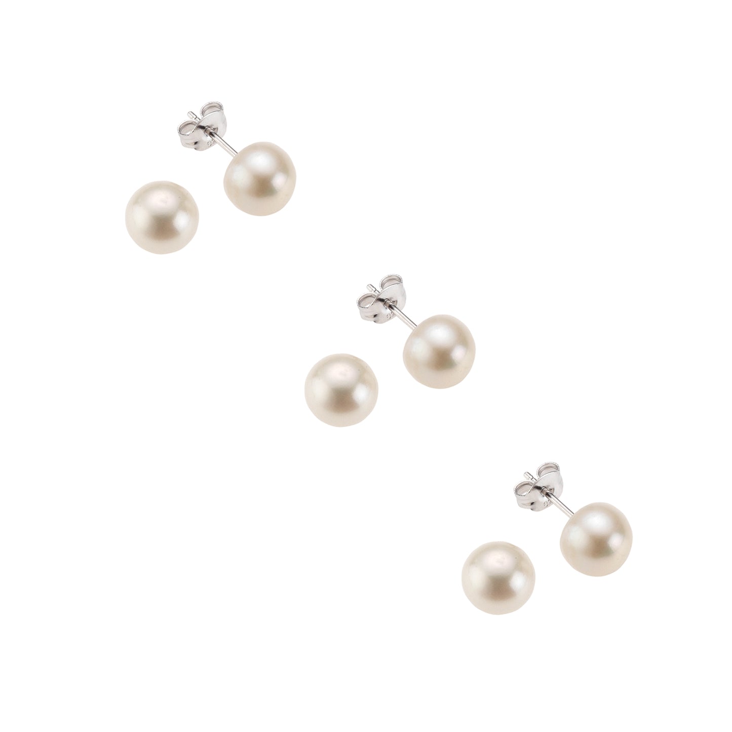 Ohrstecker 3er-Set 925/- Sterling Silber rhodiniert 1,2cm Süßwasserzuchtperle