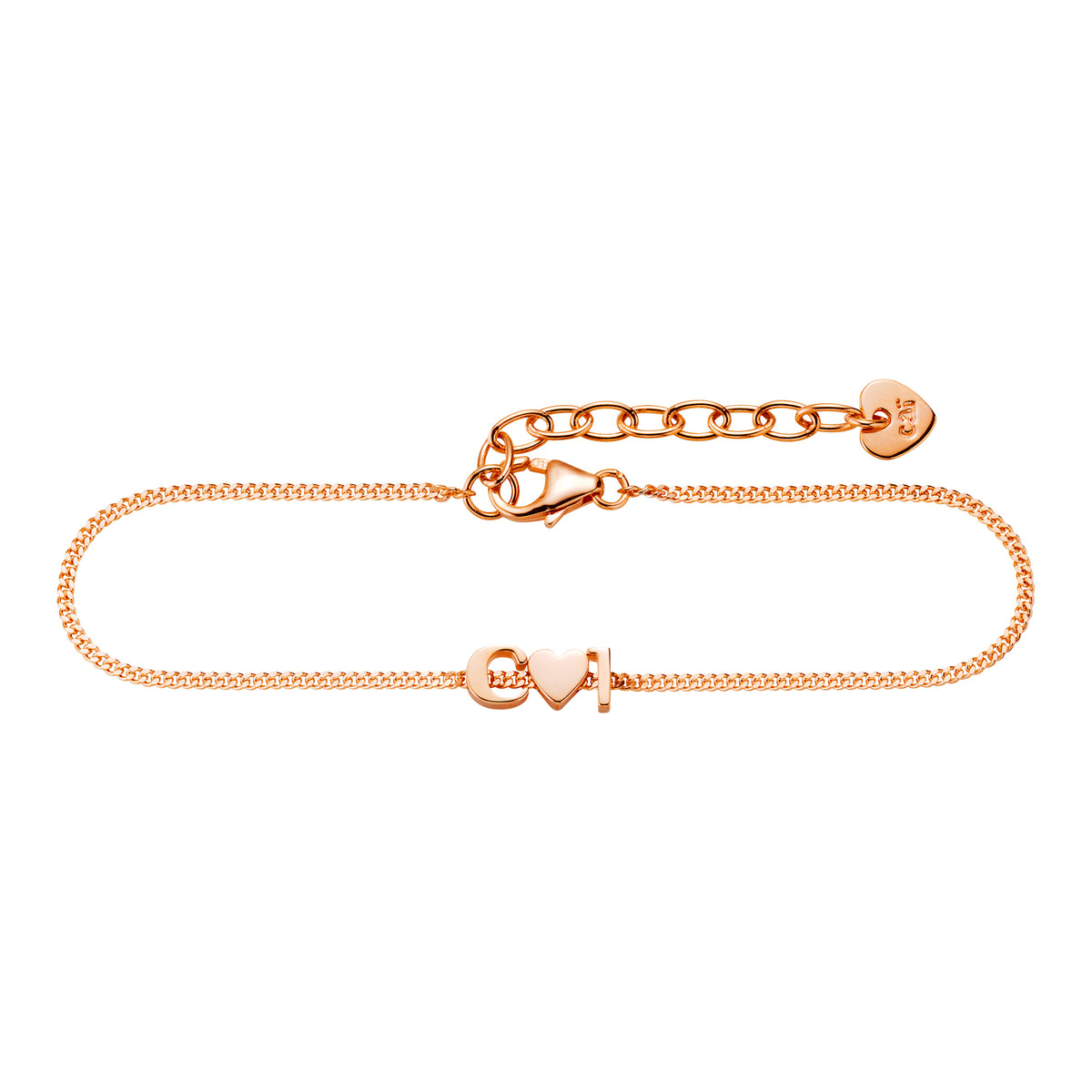 cai love Armband Panzerkette 925/- Sterling Silber rotvergoldet 18,0cm