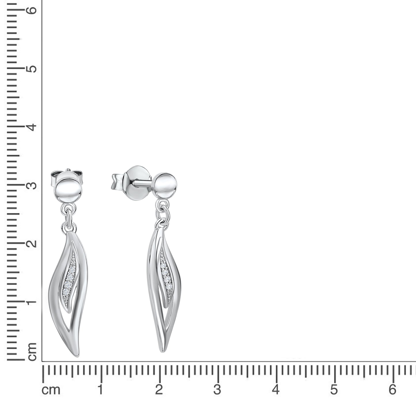 Ohrstecker Silber 925 rhodiniert CZ 925/- Sterling Silber rhodiniert 2,9cm Zirkonia