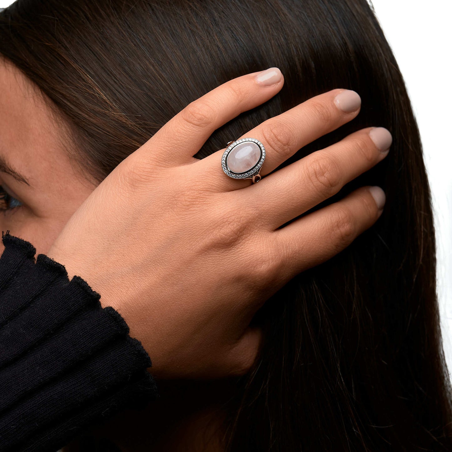 Ring 925/- Sterling Silber rhodiniert Rosenquarz